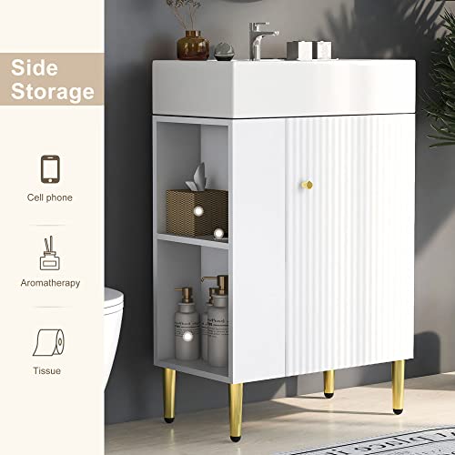 Lostcat Bathroom Vanity with Sink,Open Storage on Left Side and Ceramic Sink,Combo Cabinet,Easy Assembly and Clean,for Small Spaces(34inch Hight)