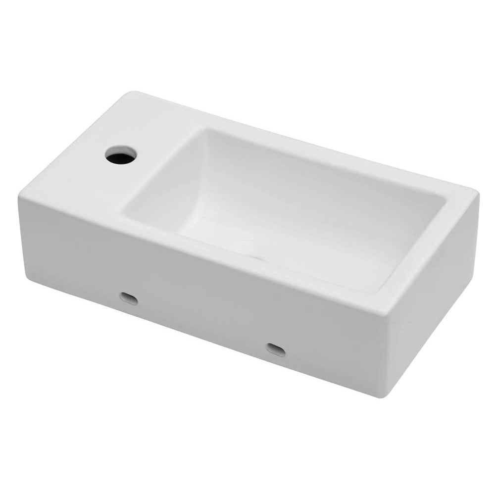 Lostcat 18x10 Inch White Ceramic Rectangle Wall Mount Bathroom Sink with Single Faucet Hole