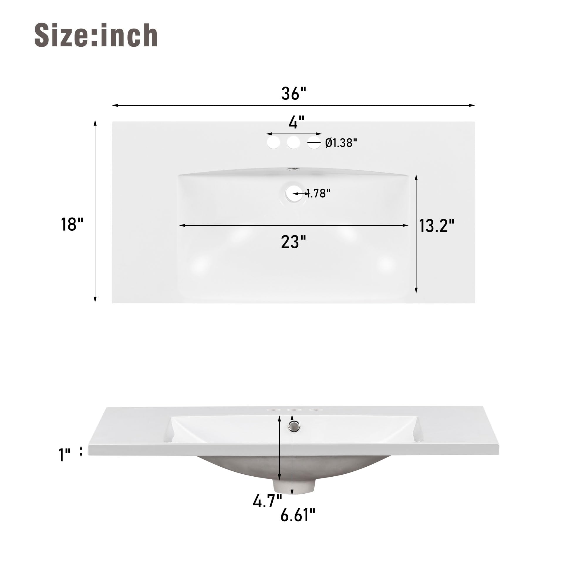 Lostcat 36inch Modern Bathroom Vanity with Sink,Freestanding Bathroom Vanity Cabinet,with 4 Drawers, 1 Soft-Close Door,with Resin Integrated Basin,Easy Assmebly(White)