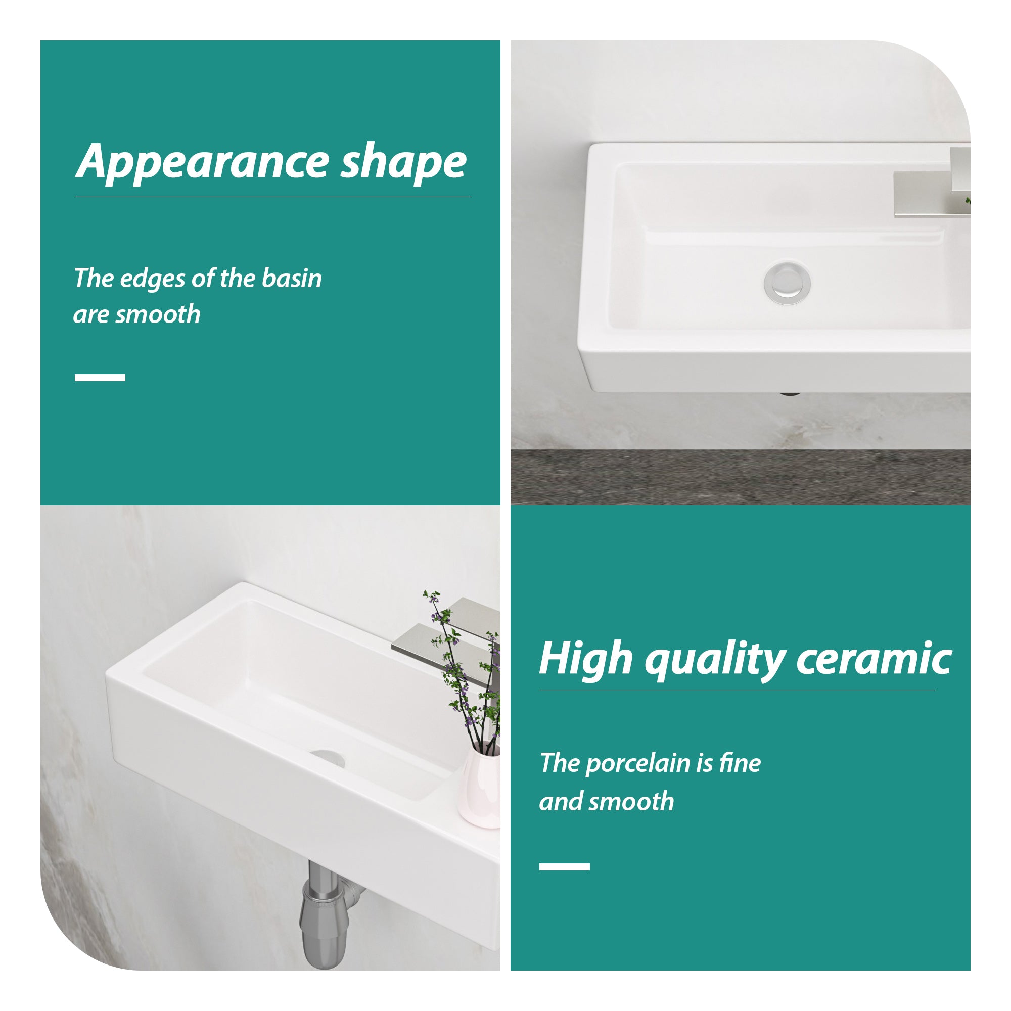 Lostcat 14.57x7.28 Inch White Ceramic Rectangle Wall Mount Bathroom Sink with Single Faucet Hole