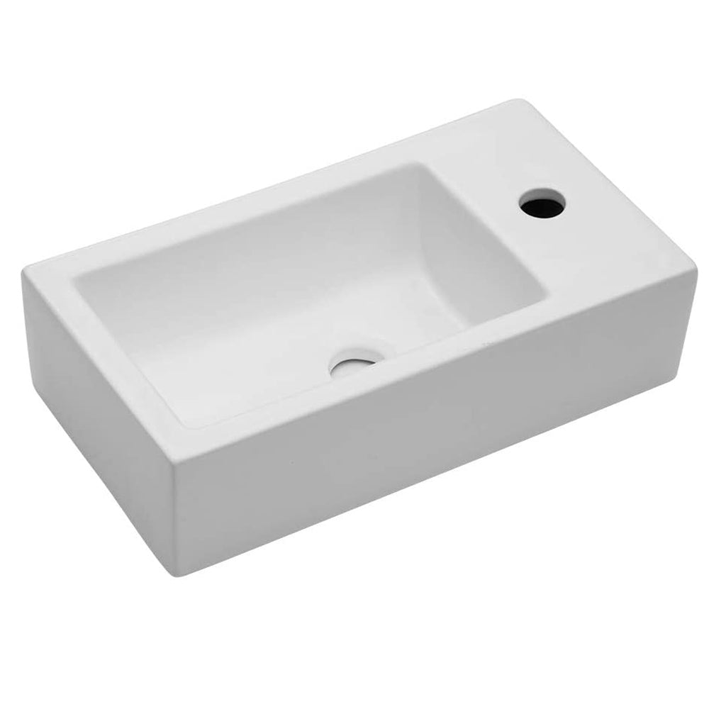 Lostcat 18x10 Inch White Ceramic Rectangle Wall Mount Bathroom Sink with Single Faucet Hole