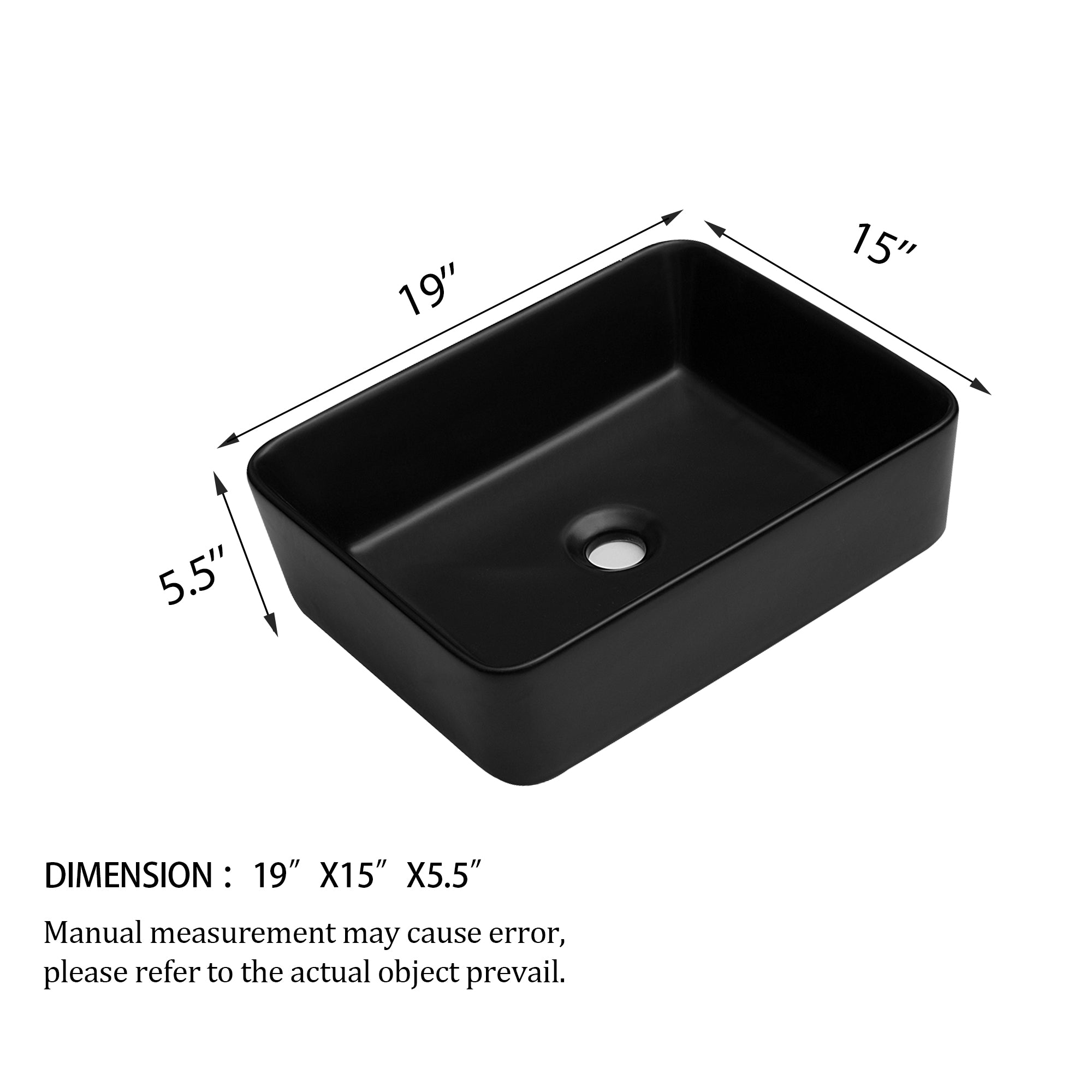 Lostcat 19"x15" Black Ceramic Rectangular Vessel Bathroom Sink