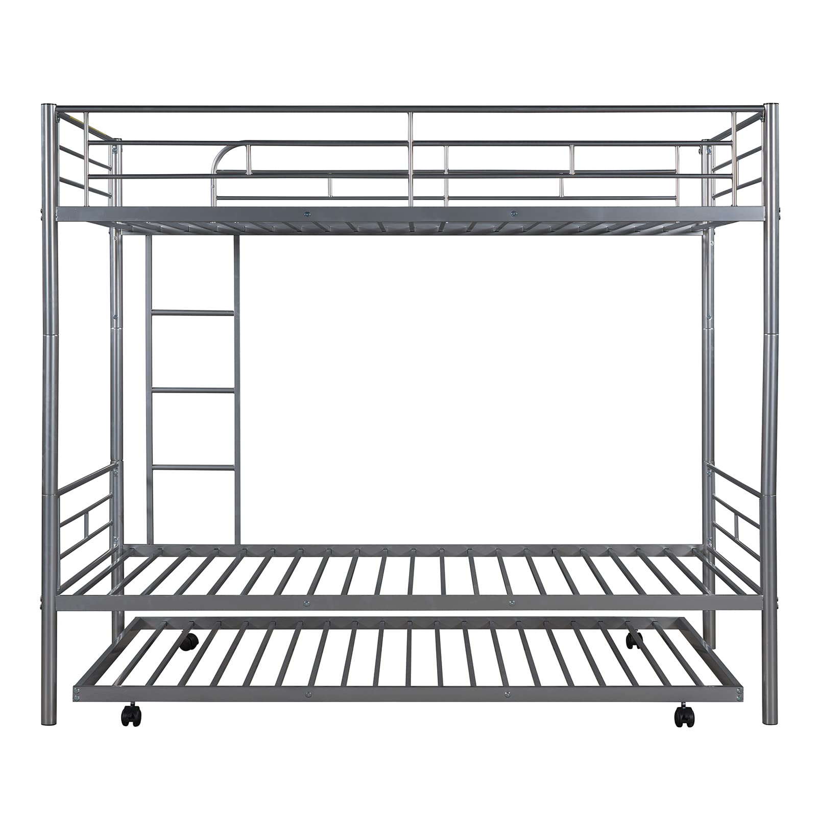 Lostcat Twin Over Twin Bunk Bed with Trundle,Heavy Duty Twin Size Bunk Beds Frame with Safety Guardrails and ladders,Can be Divided Into Two Beds,for Kids/Teen/Adults,No Box Spring Needed,Silver