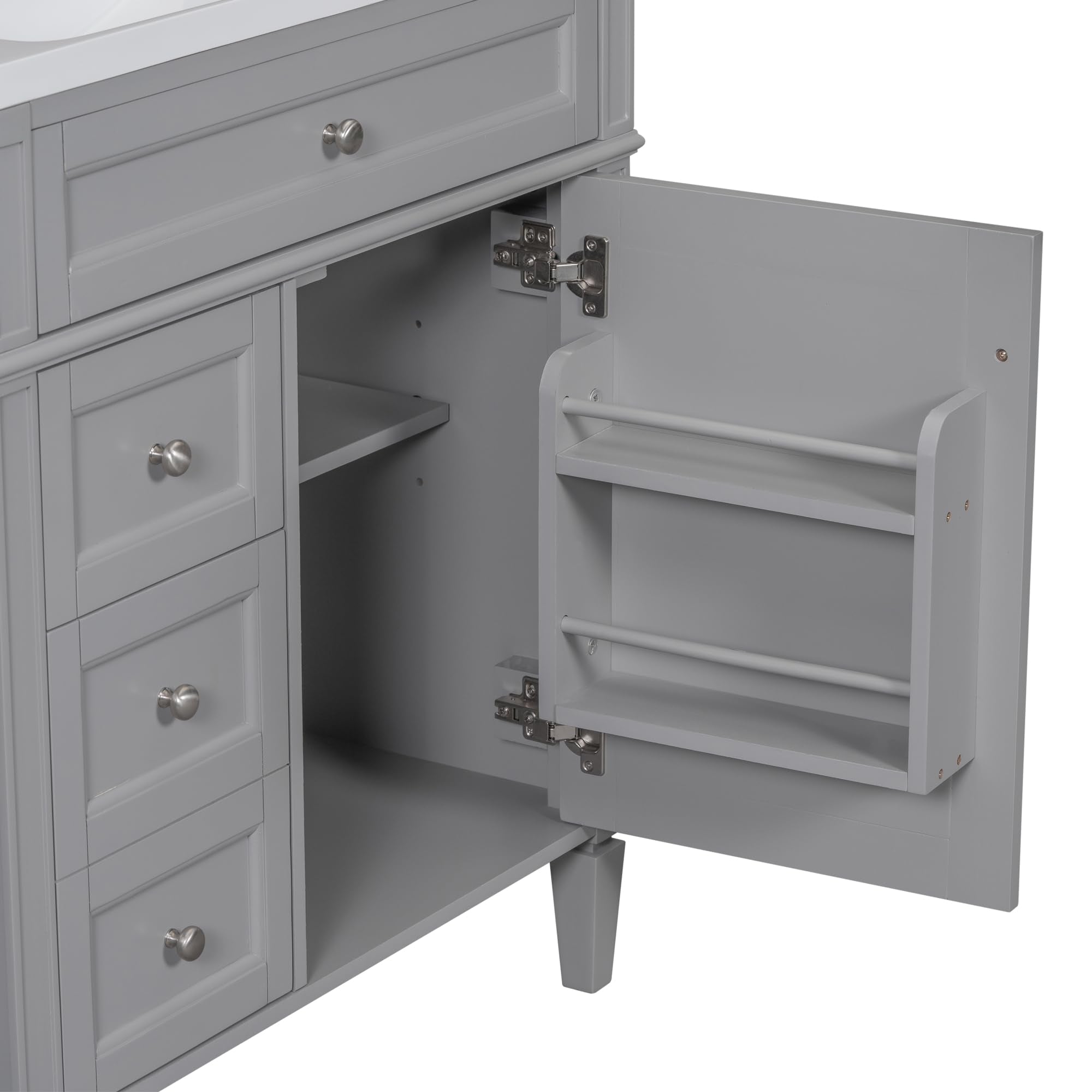 Lostcat 30inch Bathroom Vanity with Top Sink,Single Sink Bathroom Vanity with 2 Drawers and a Tip-Out Drawer,for Bathrooms with Small Spaces(Grey)