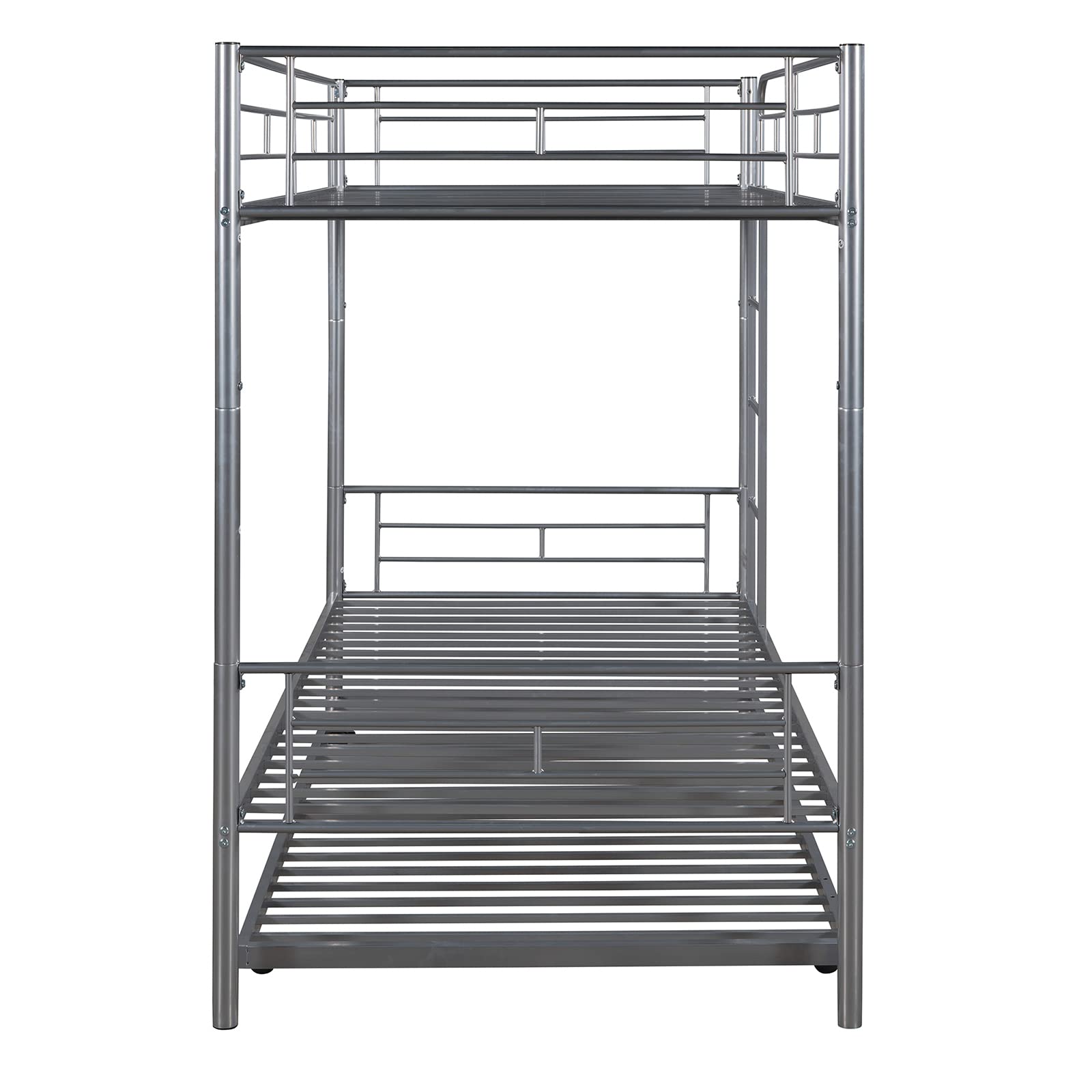 Lostcat Twin Over Twin Bunk Bed with Trundle,Heavy Duty Twin Size Bunk Beds Frame with Safety Guardrails and ladders,Can be Divided Into Two Beds,for Kids/Teen/Adults,No Box Spring Needed,Silver