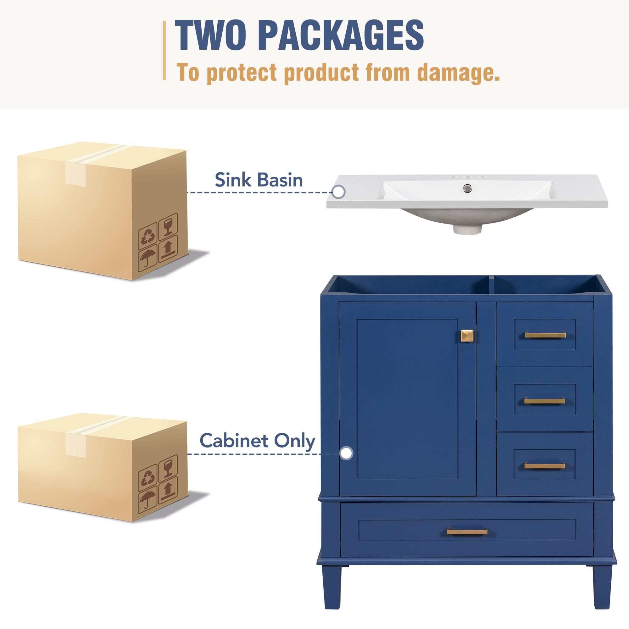 Lostcat 30inch Bathroom Vanity with Sink Combo Set,with 2 Drawers and a Tip-Out Drawer, Soft Closing Cabinet Door with Organizer,Solid Wood Frame,Easy Assembly(Blue)