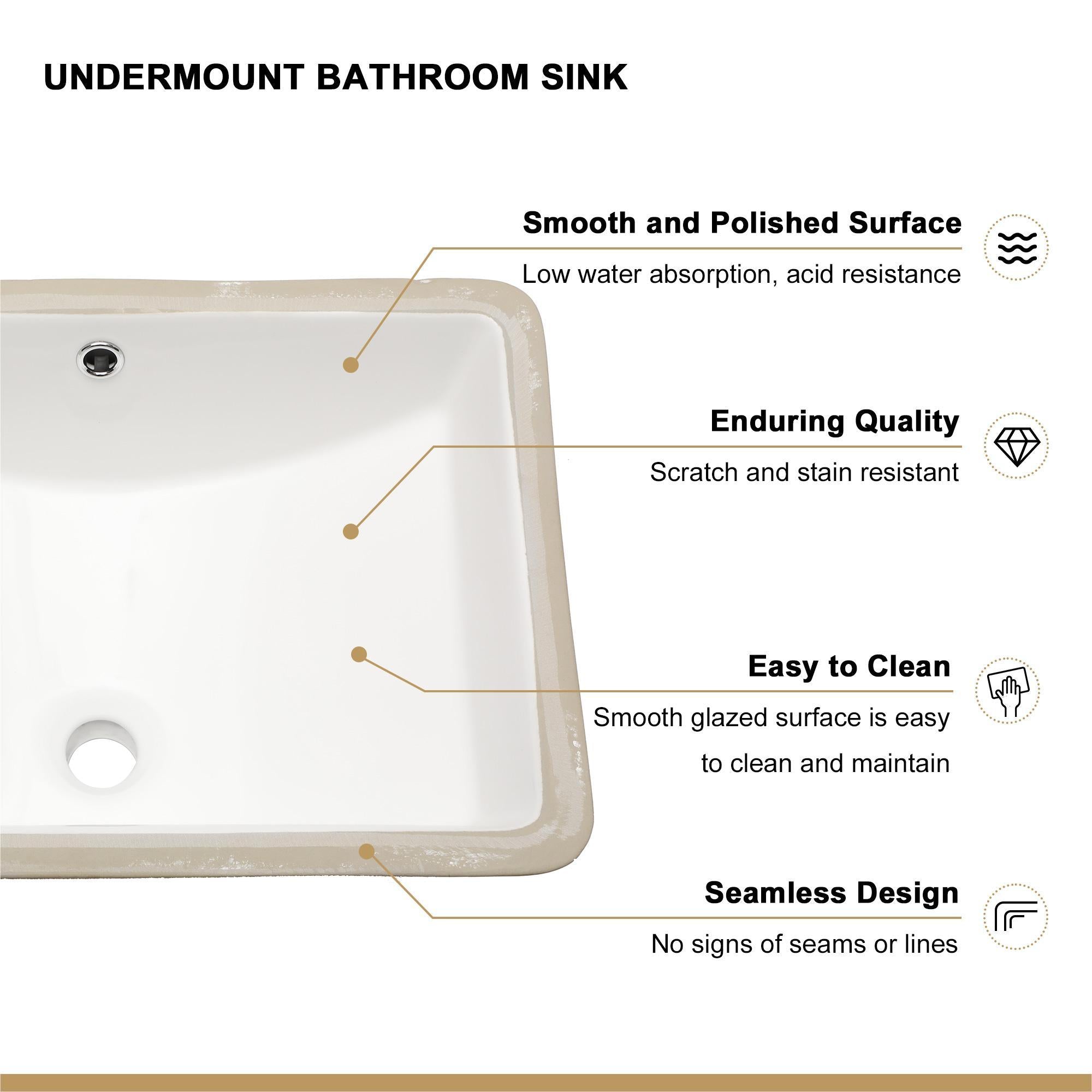 Lostcat 20.25"x15" White Ceramic Rectangular Undermount Bathroom Sink with Overflow