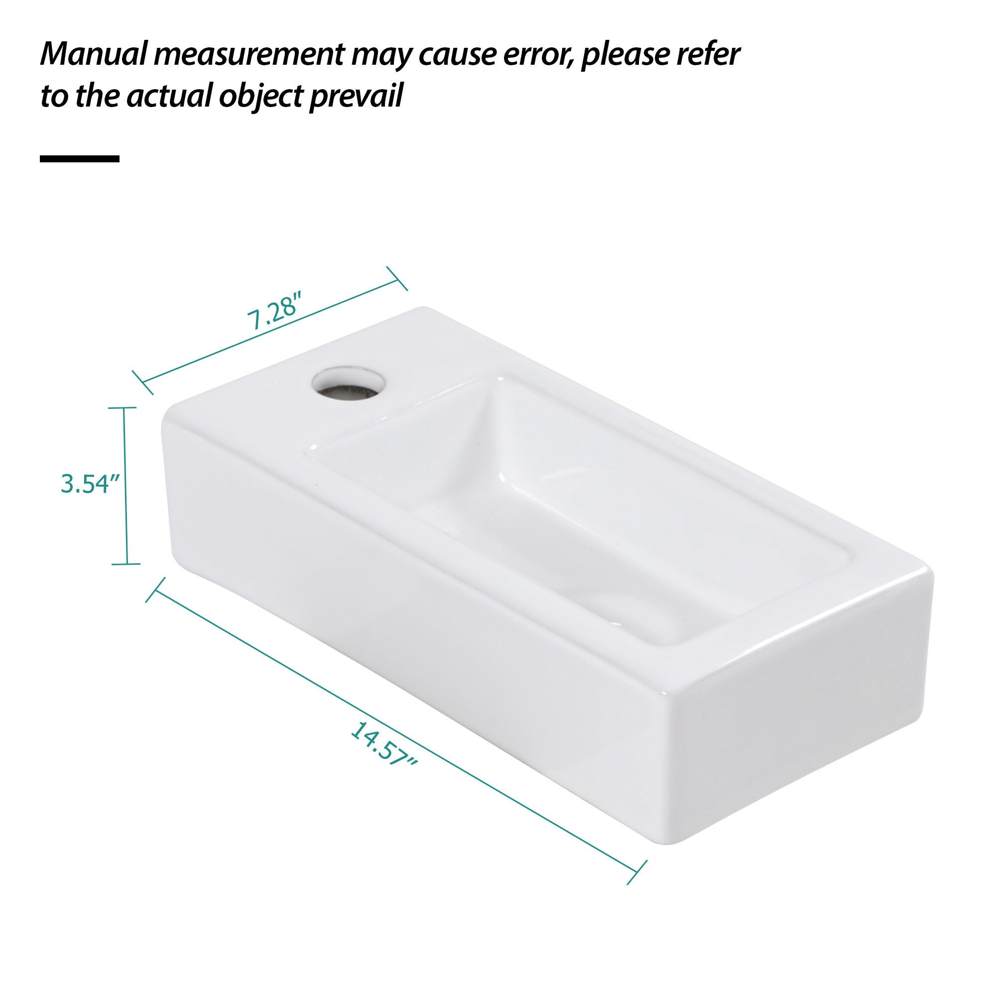 Lostcat 14.57x7.28 Inch White Ceramic Rectangle Wall Mount Bathroom Sink with Single Faucet Hole