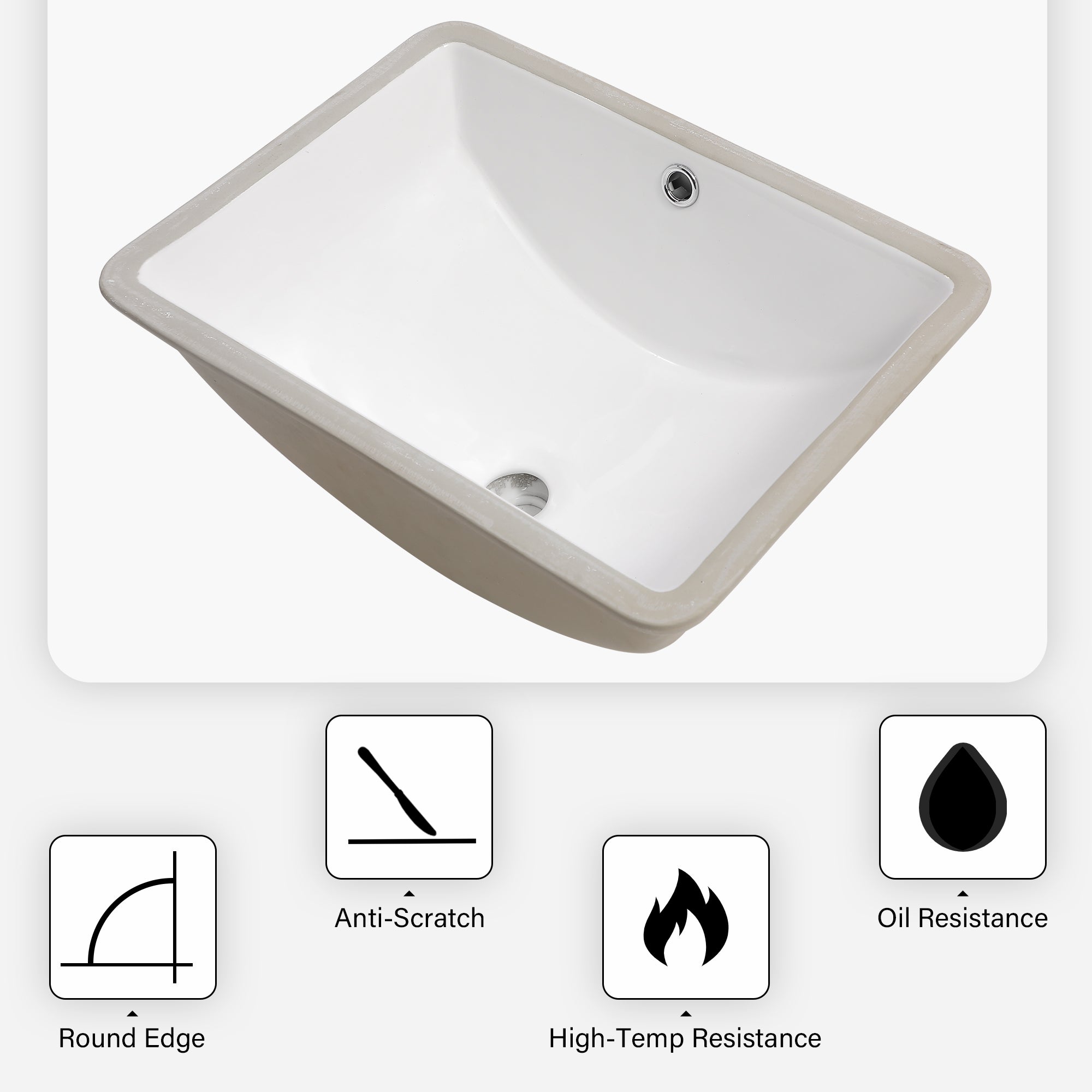 Lostcat 18.5"x14" White Ceramic Rectangular Undermount Bathroom Sink with Overflow