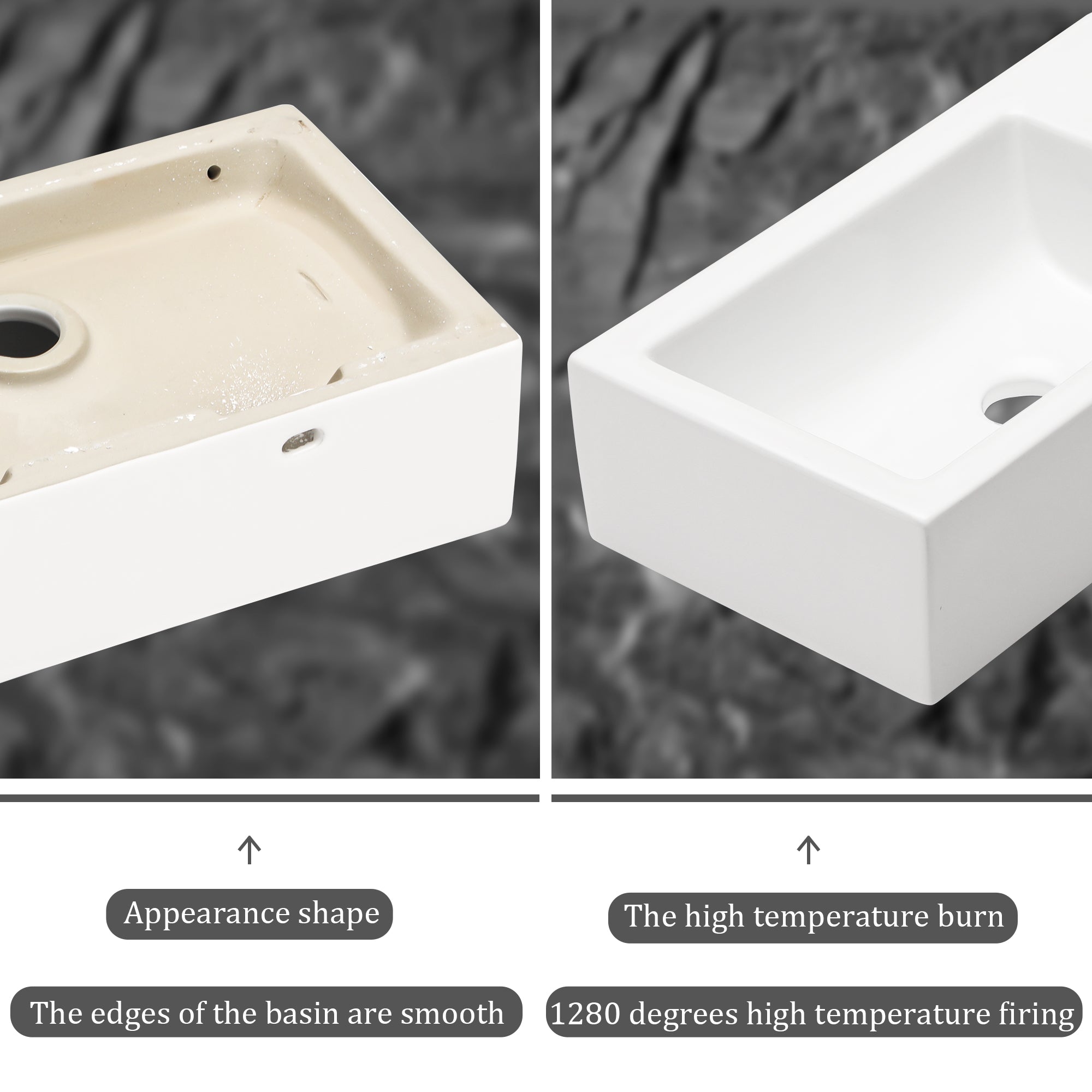 Lostcat 18x10 Inch White Ceramic Rectangle Wall Mount Bathroom Sink with Single Faucet Hole