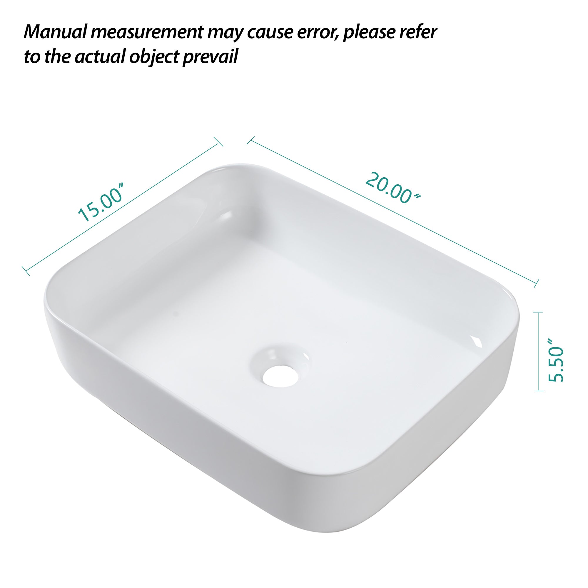 Lostcat 20x15 Inch White Ceramic Rectangular Vessel Bathroom Sink