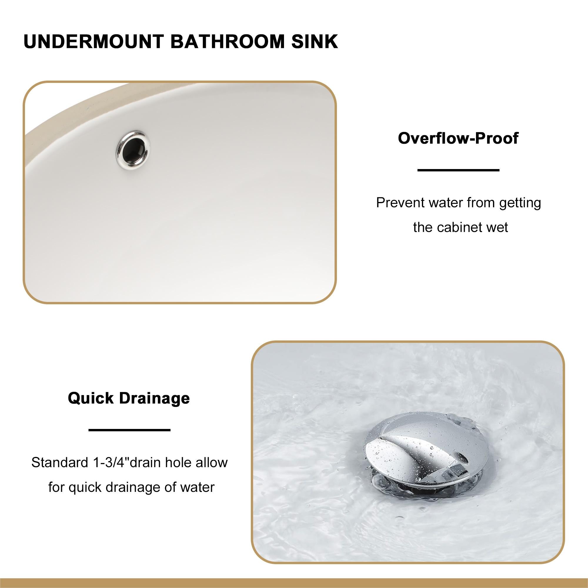 Lostcat 16.5"x13.4" White Ceramic Oval Undermount Bathroom Sink with Overflow