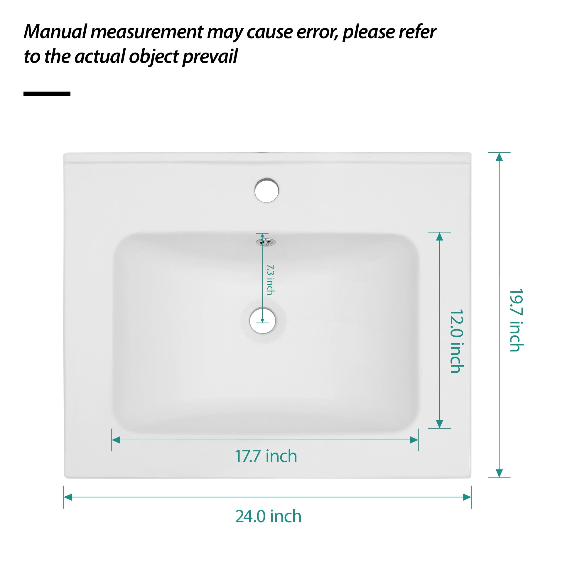 Lostcat 24"x19.7" White Rectangular Single Vanity Top with 1 Faucet Hole and Overflow(Sink Only)