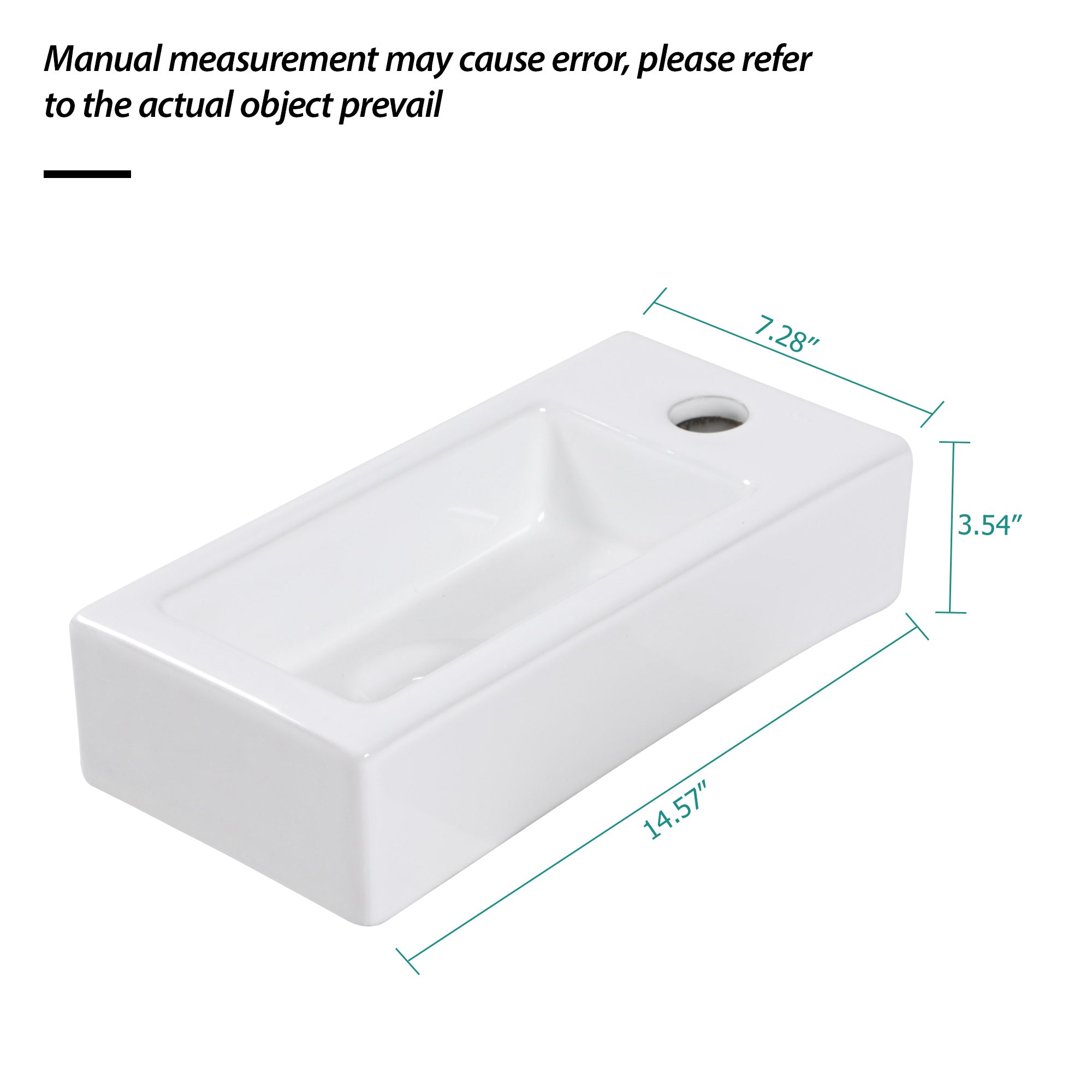 Lostcat 14.57x7.28 Inch White Ceramic Rectangle Wall Mount Bathroom Sink with Single Faucet Hole