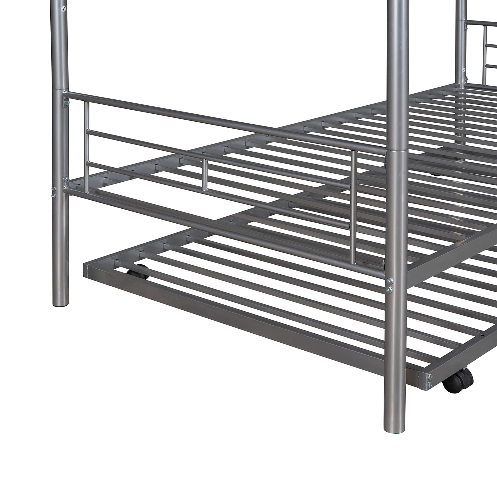 Lostcat Twin Over Twin Bunk Bed with Trundle,Heavy Duty Twin Size Bunk Beds Frame with Safety Guardrails and ladders,Can be Divided Into Two Beds,for Kids/Teen/Adults,No Box Spring Needed,Silver