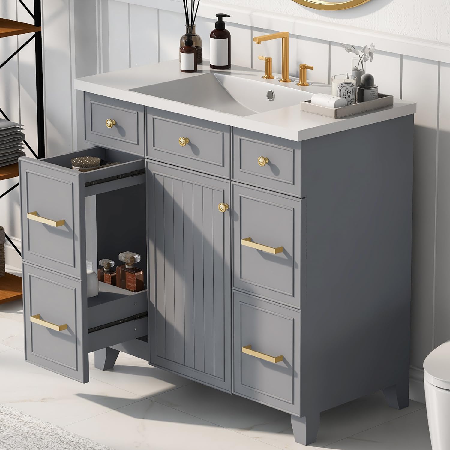 Lostcat 36-Inch Bathroom Vanity Cabinet with Sink - Small Bathroom Vanity with Soft Closing Door and Drawer - Easy Assembly-Bathroom Sink Cabinet with Ample Storage Space(Gray)