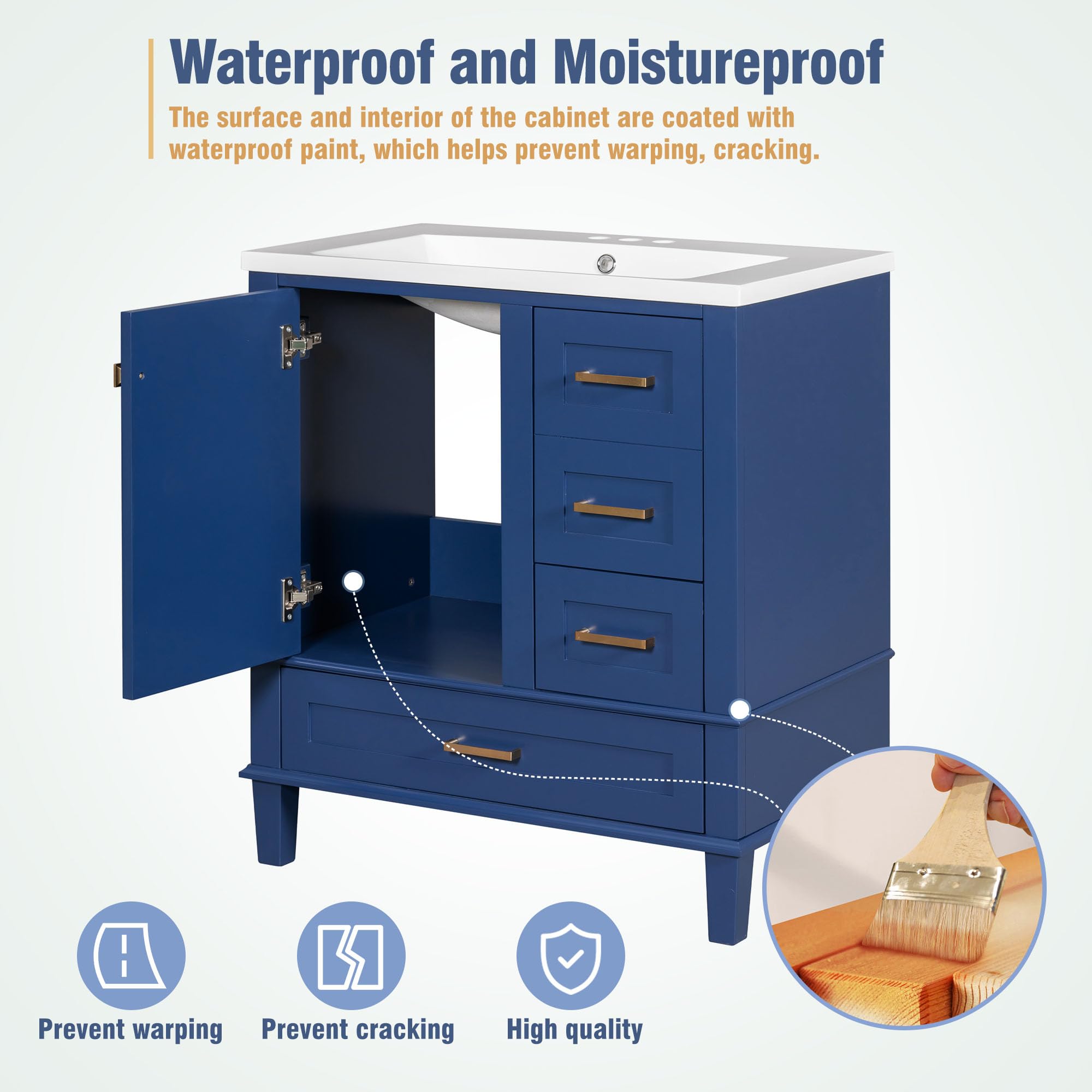 Lostcat 30inch Bathroom Vanity with Sink Combo Set,with 2 Drawers and a Tip-Out Drawer, Soft Closing Cabinet Door with Organizer,Solid Wood Frame,Easy Assembly(Blue)