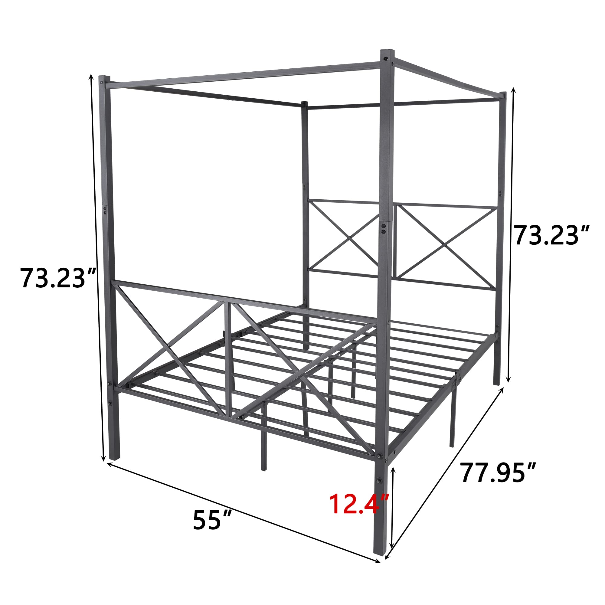 Lostcat Canopy Bed Frame Full Size, Metal Platform Bed Frame with X Shaped Headboard and Footboard,Detachable Canopy Bed, No Box Spring Needed/Easy Assembly, Black