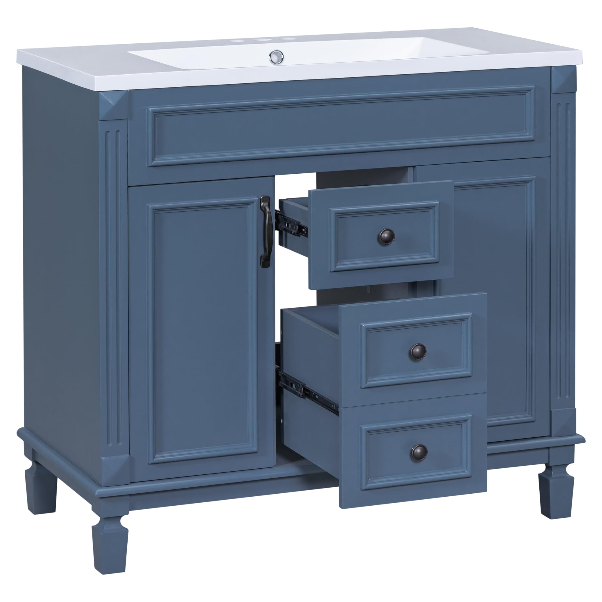 Lostcat 36inch Bathroom Vanity with Top Sink - Modern Bathroom Storage Cabinet with 2 Soft Closing Doors and 2 Drawers - Single Sink Bathroom Vanity（Blue）