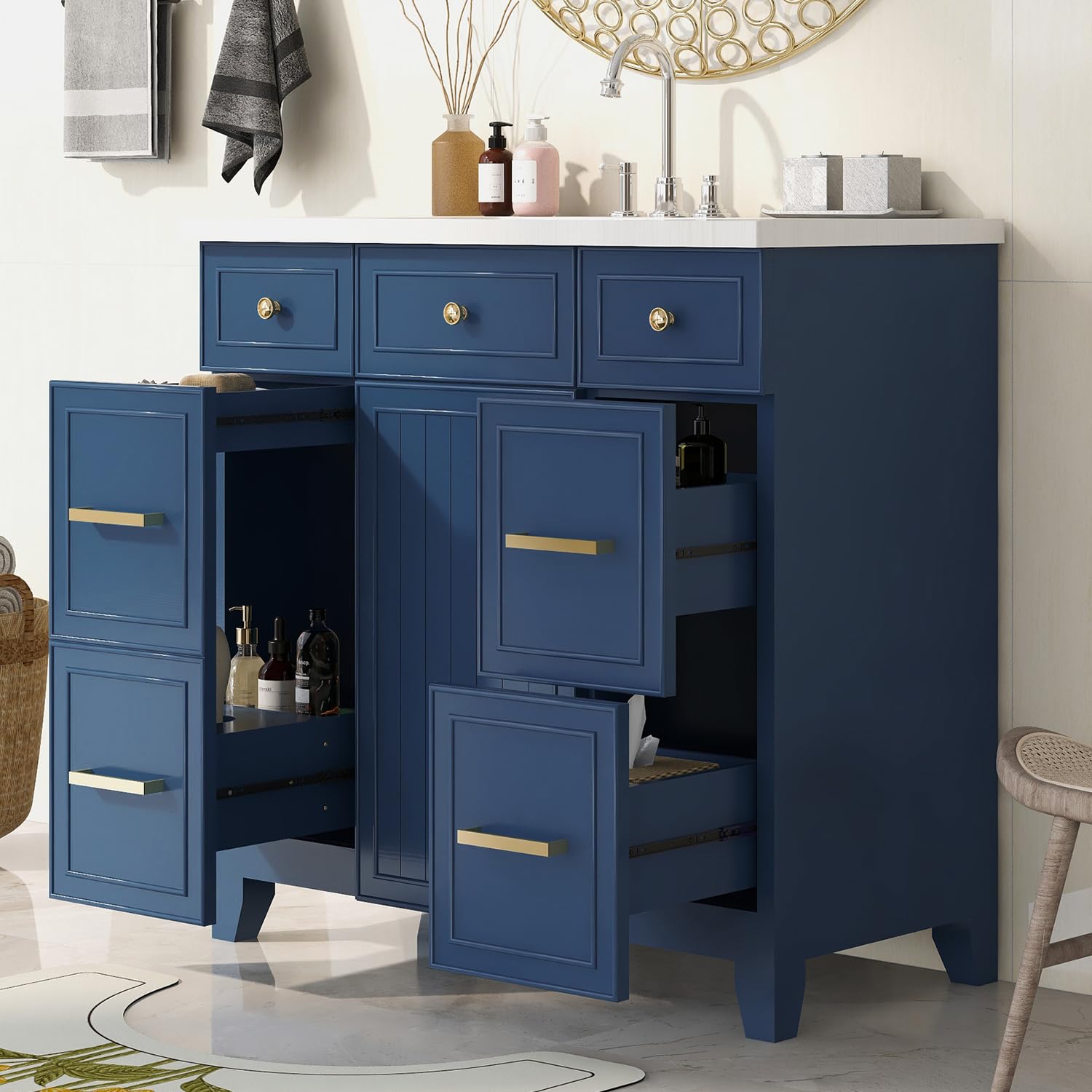 Lostcat 36-Inch Bathroom Vanity Cabinet with Sink - Small Bathroom Vanity with Soft Closing Door and Drawer - Easy Assembly-Bathroom Sink Cabinet with Ample Storage Space(Navy Blue)