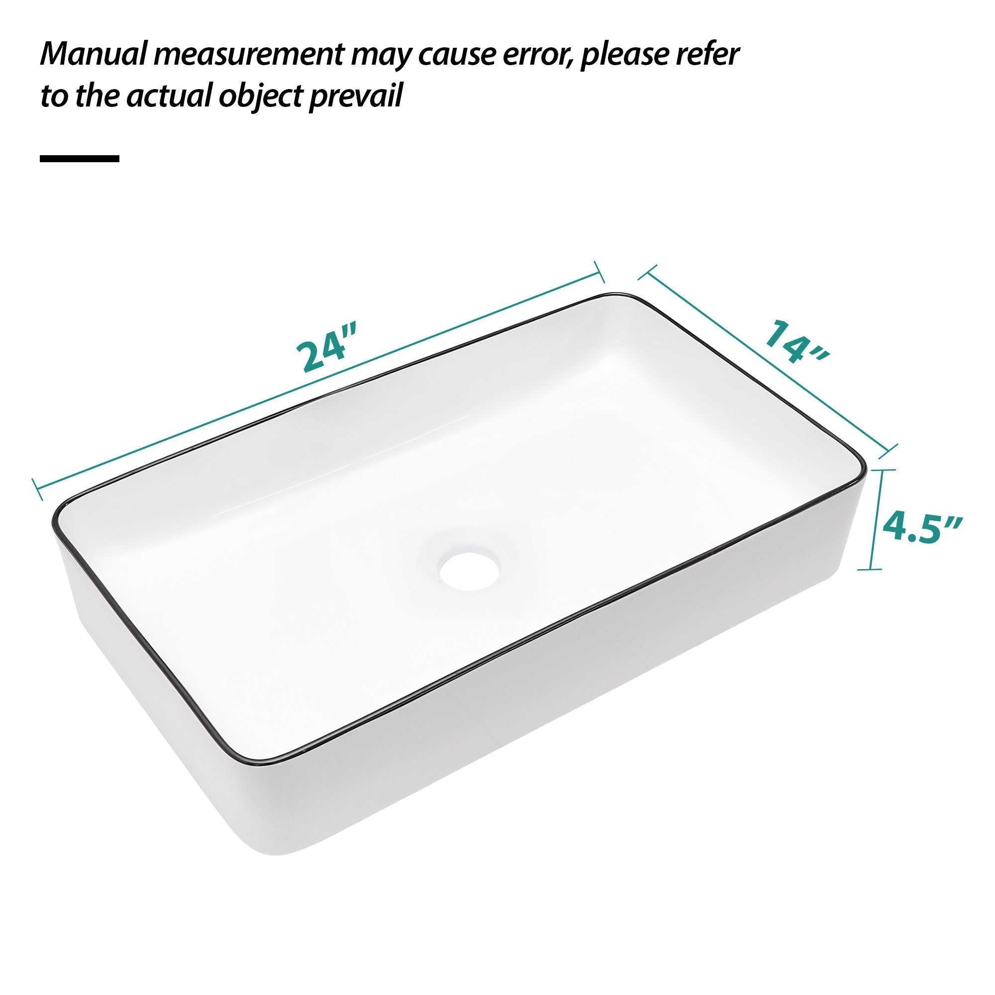 Lostcat 24x14 Inch White Ceramic Rectangular Vessel Bathroom Sink