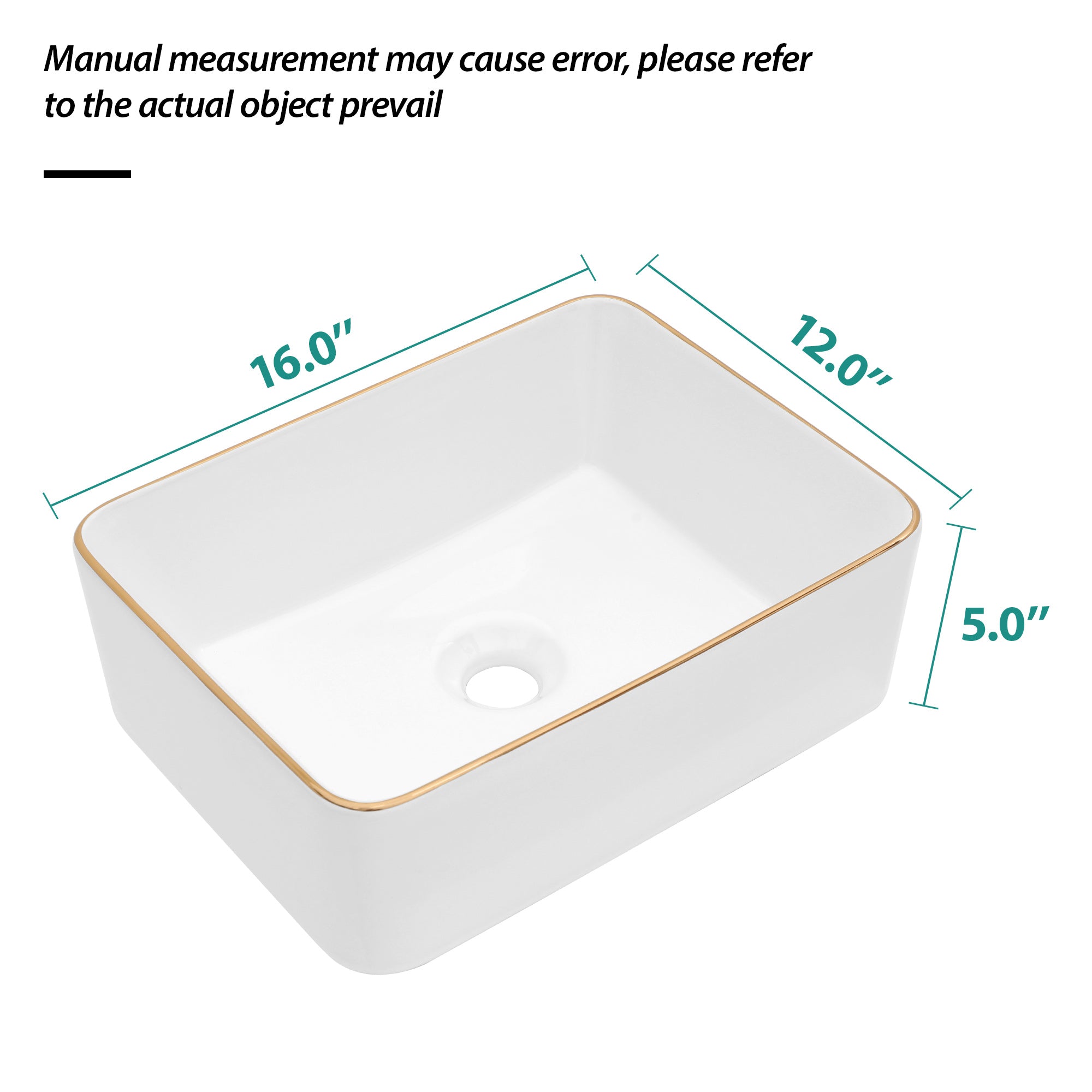 Lostcat 16x12 Inch White Ceramic Rectangular Vessel Bathroom Sink