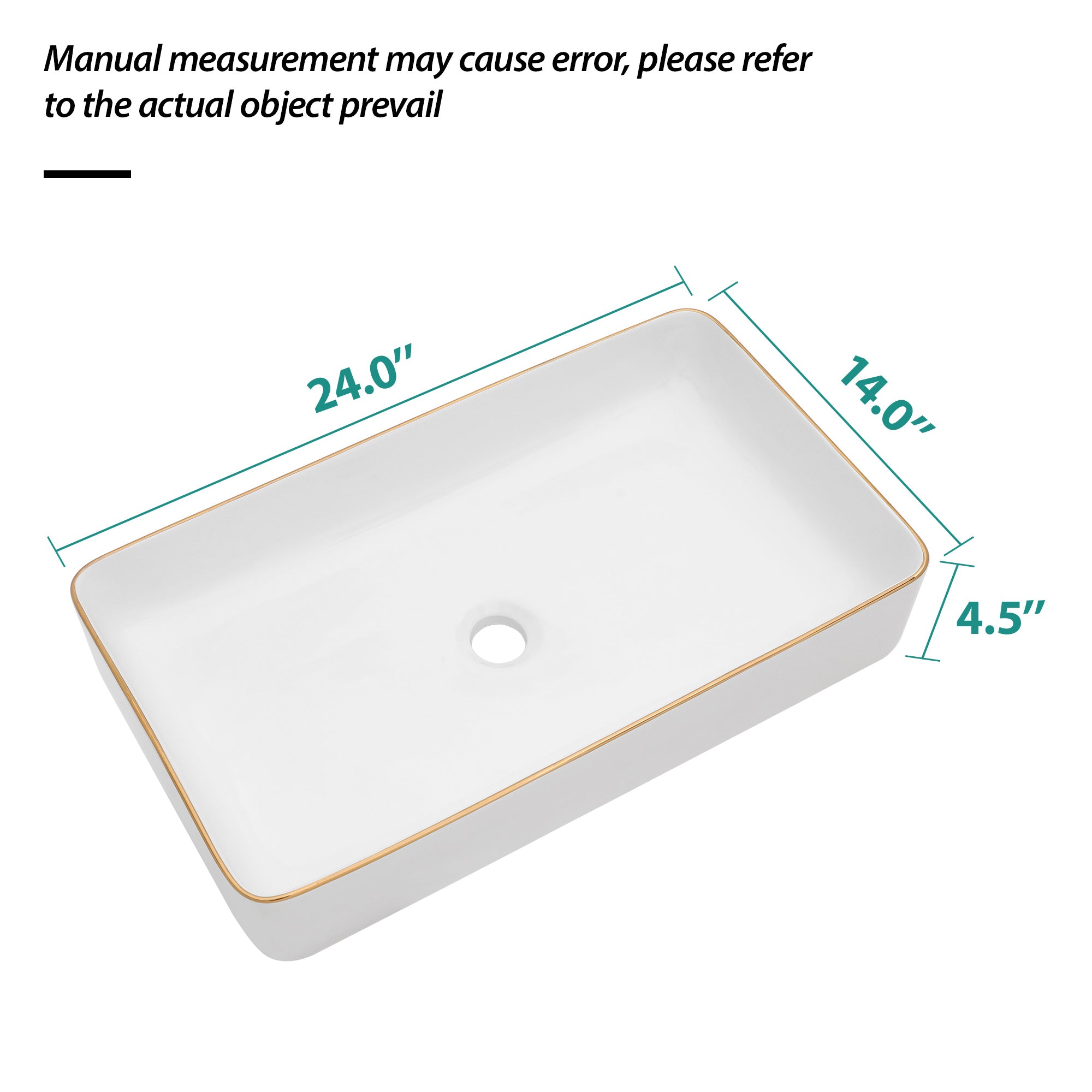 Lostcat 24x14 Inch White Ceramic Rectangular Vessel Bathroom Sink