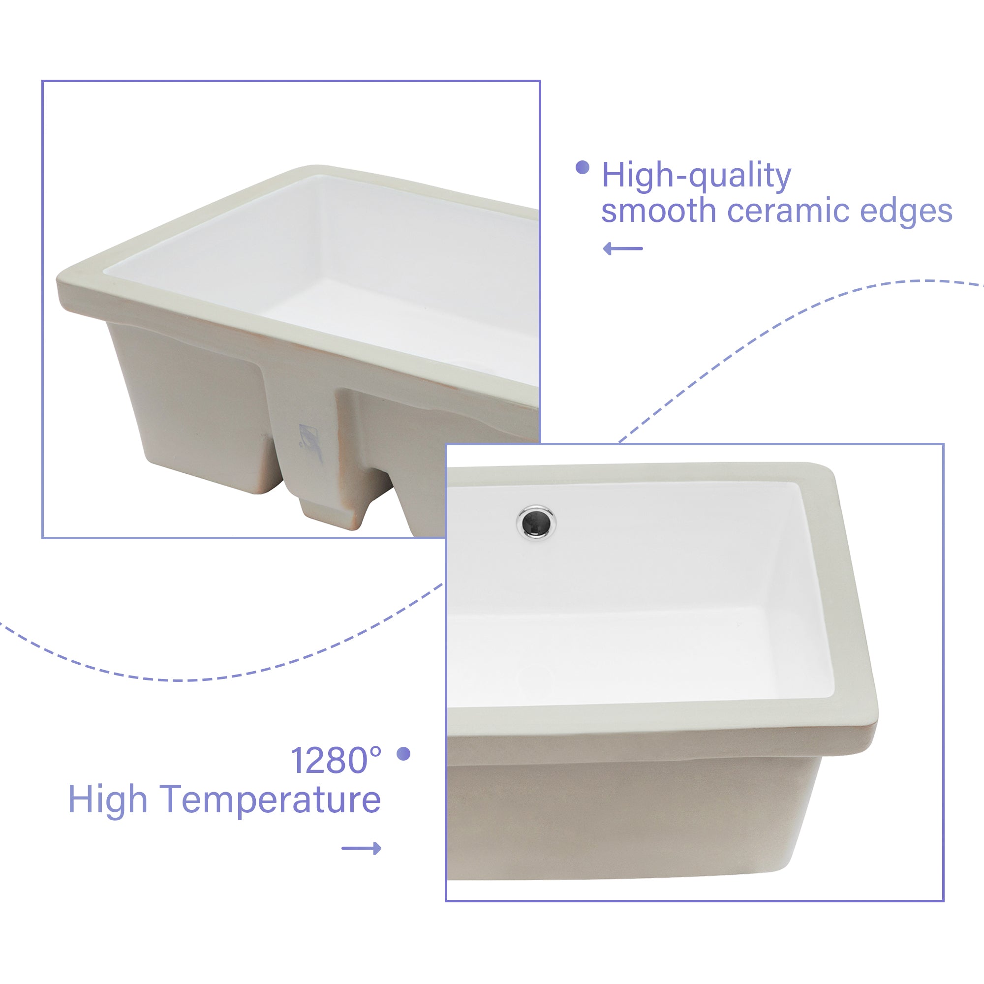 Lostcat 19.5"x14" White Ceramic Rectangular Undermount Bathroom Sink with Overflow