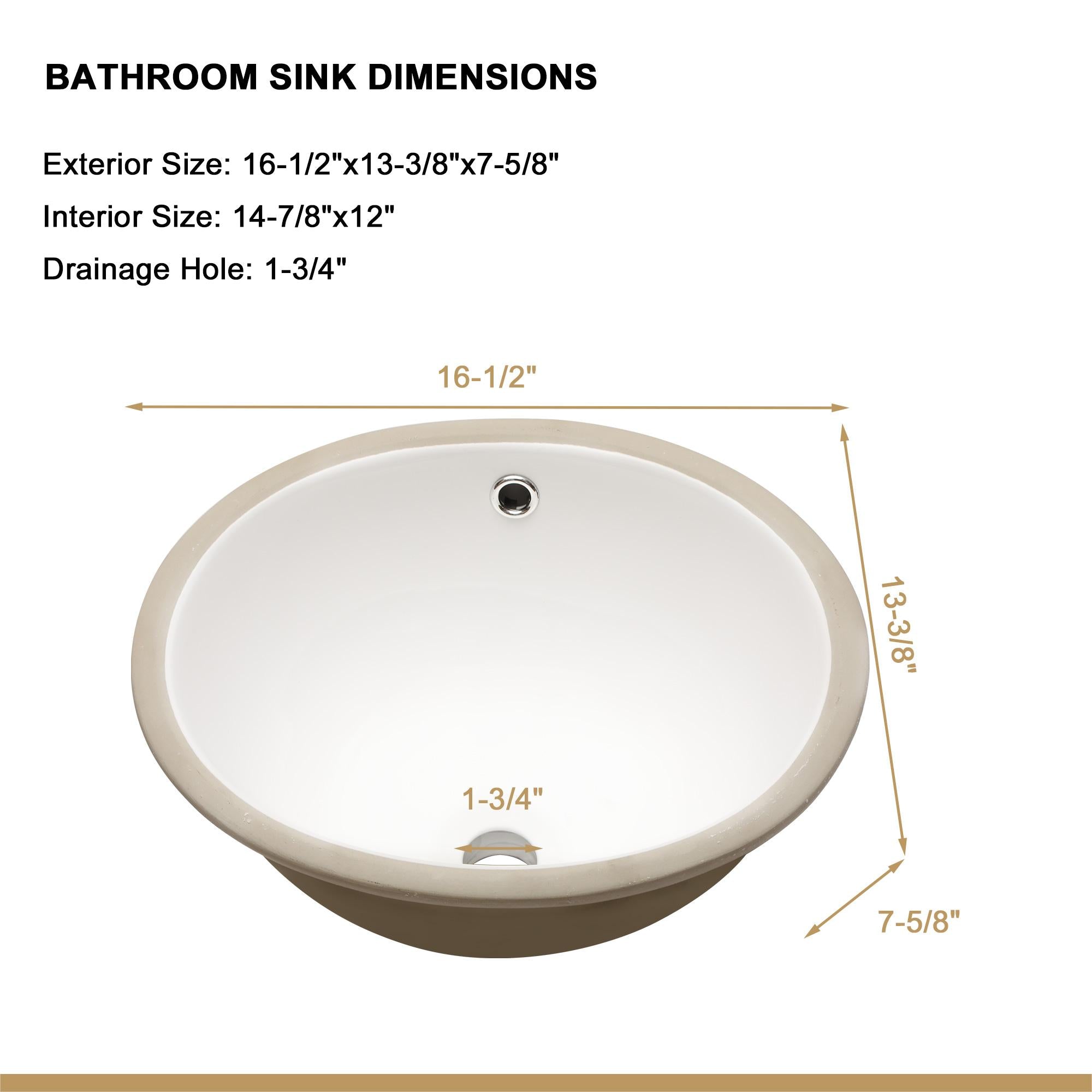 Lostcat 16.5"x13.4" White Ceramic Oval Undermount Bathroom Sink with Overflow