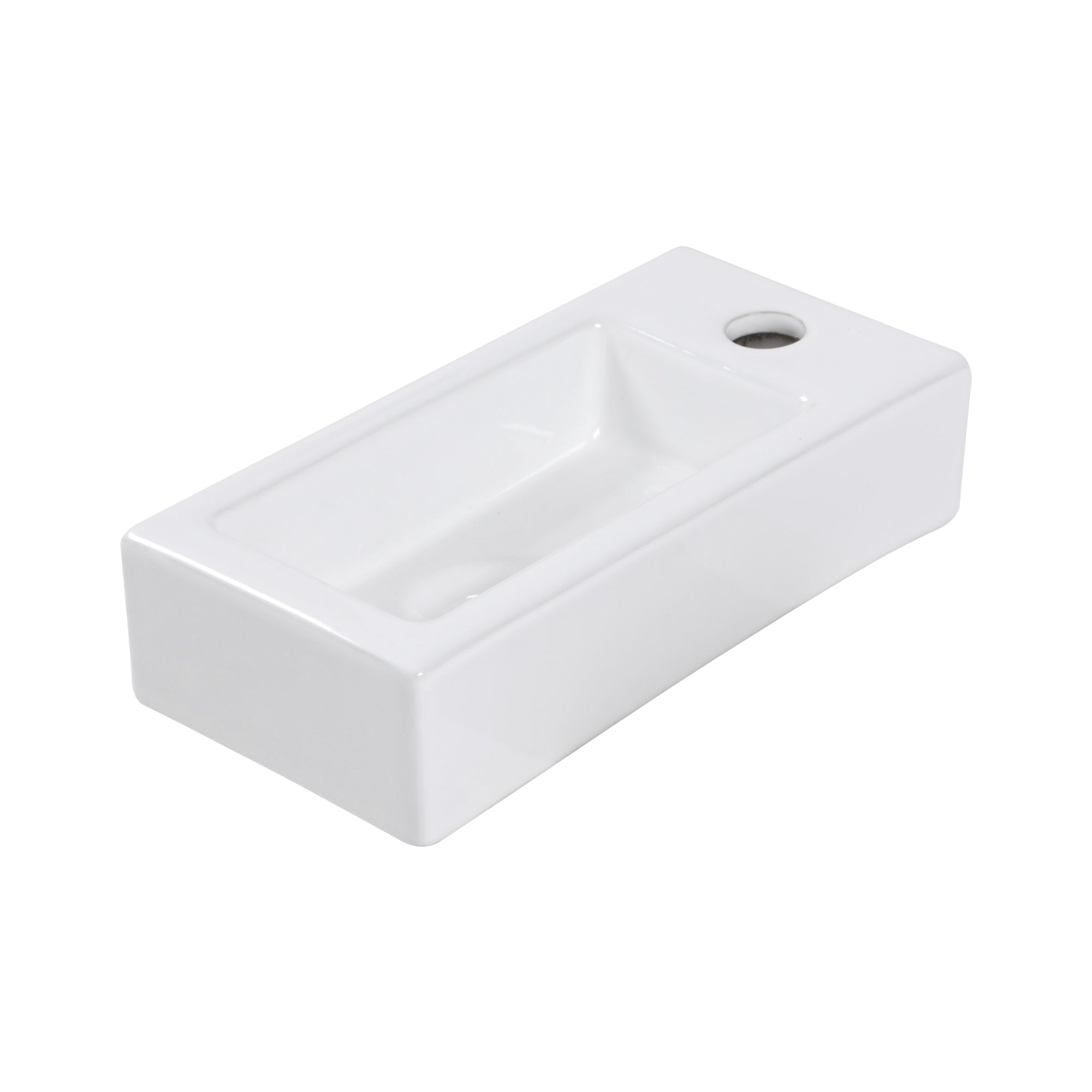 Lostcat 14.57x7.28 Inch White Ceramic Rectangle Wall Mount Bathroom Sink with Single Faucet Hole