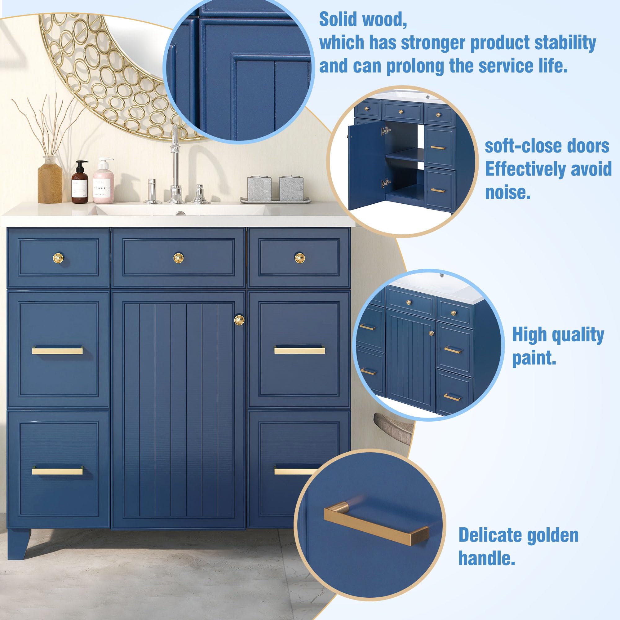 Lostcat 36-Inch Bathroom Vanity Cabinet with Sink - Small Bathroom Vanity with Soft Closing Door and Drawer - Easy Assembly-Bathroom Sink Cabinet with Ample Storage Space(Navy Blue)