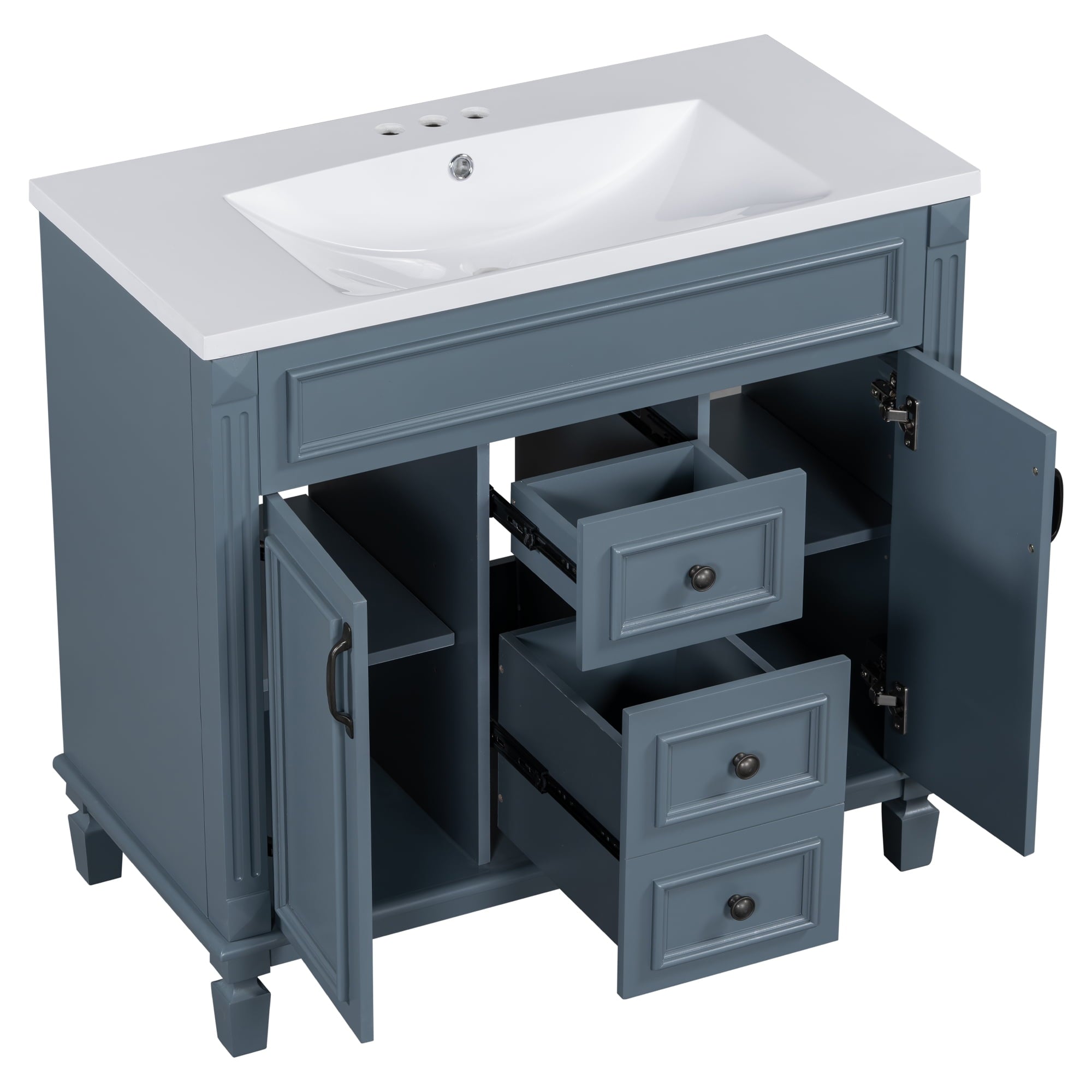 Lostcat 36inch Bathroom Vanity with Top Sink - Modern Bathroom Storage Cabinet with 2 Soft Closing Doors and 2 Drawers - Single Sink Bathroom Vanity（Blue）