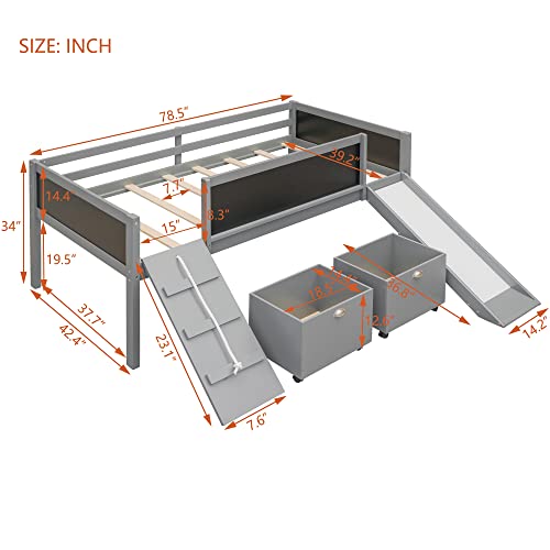 Lostcat Kids Loft Bed with Slide and 3 Double-Sided Chalkboard