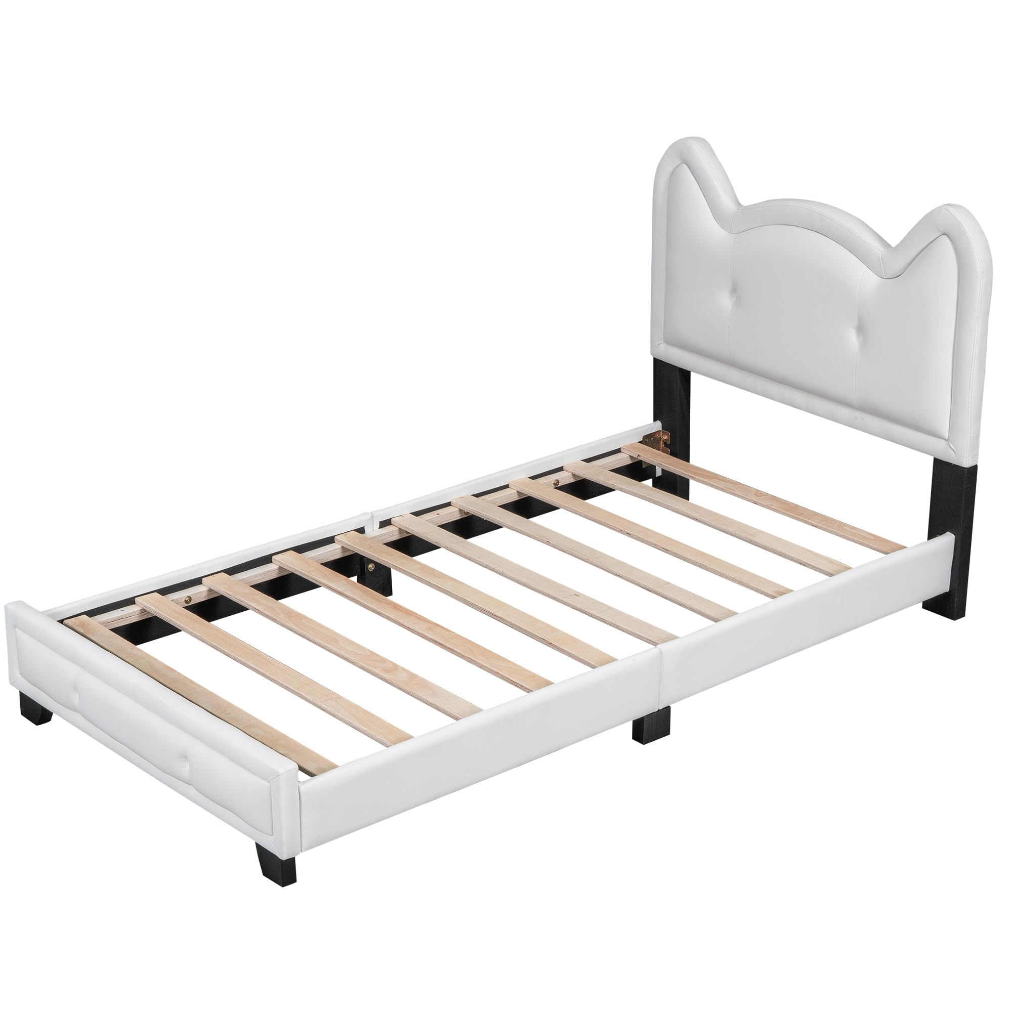 Lostcat Twin Size Upholstered Carton Ears-Shape Princess Bed with Headboard and Footboard