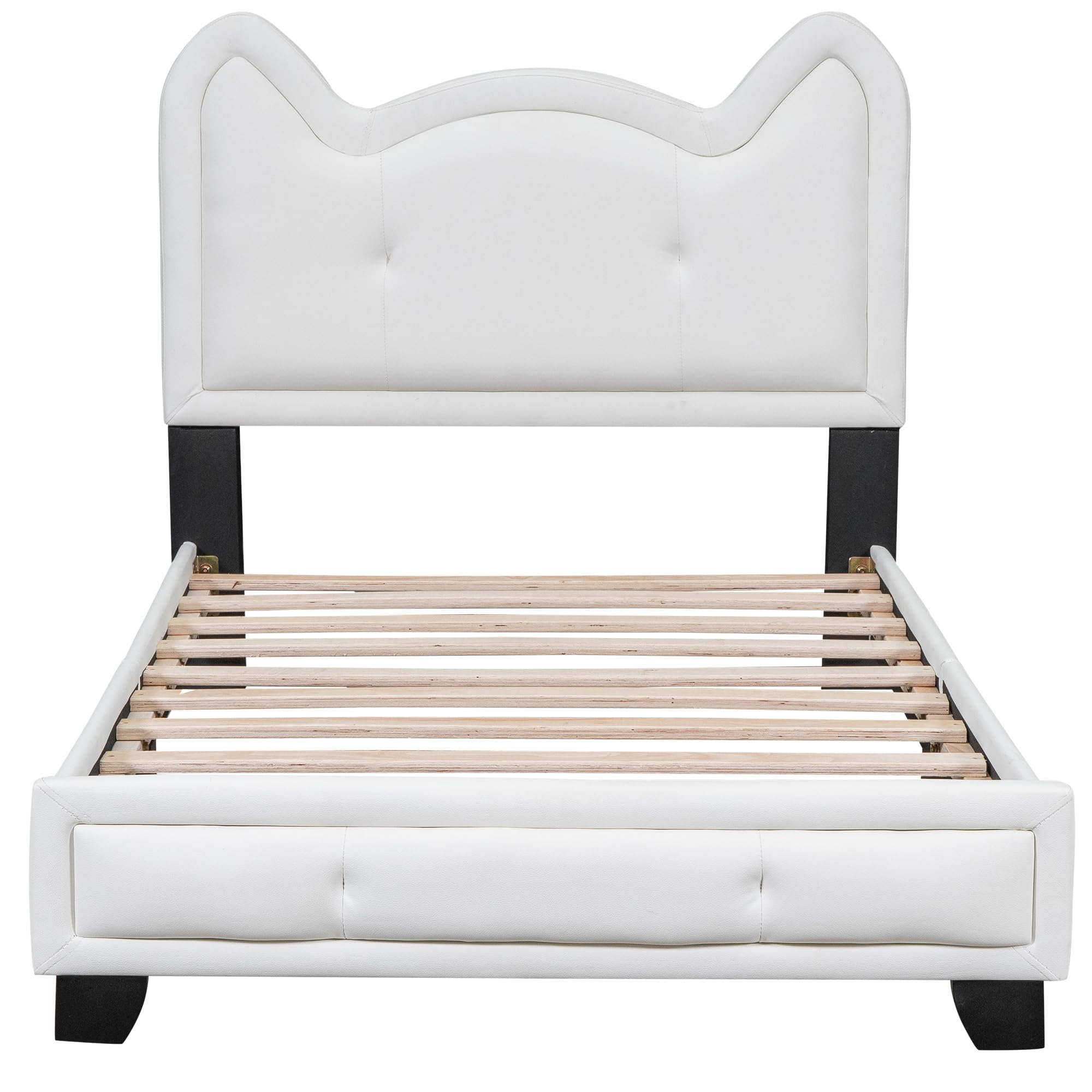 Lostcat Twin Size Upholstered Carton Ears-Shape Princess Bed with Headboard and Footboard