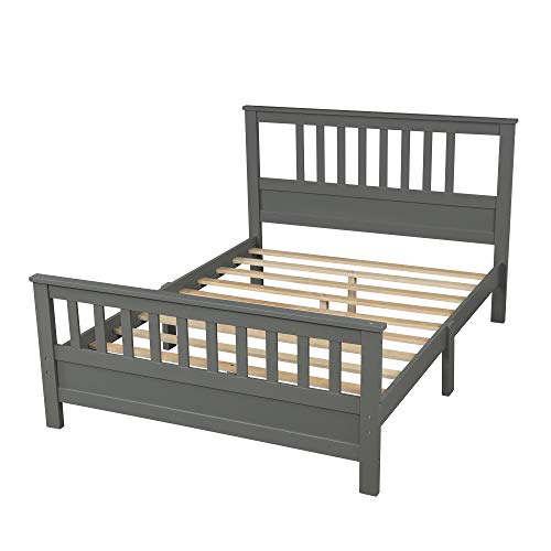 Full Size Bed Frame with Headboard and Footboard, Wood Platform Bed for Kids, Girls/Boys, Full Size Bed Frame Mattress Foundation with Wood Slat Support, No Box Spring Needed/Easy Assembly, Grey - Lostcat