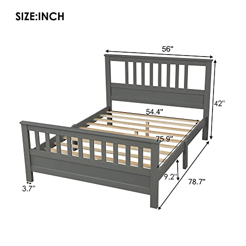 Full Size Bed Frame with Headboard and Footboard, Wood Platform Bed for Kids, Girls/Boys, Full Size Bed Frame Mattress Foundation with Wood Slat Support, No Box Spring Needed/Easy Assembly, Grey - Lostcat