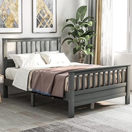 Full Size Bed Frame with Headboard and Footboard, Wood Platform Bed for Kids, Girls/Boys, Full Size Bed Frame Mattress Foundation with Wood Slat Support, No Box Spring Needed/Easy Assembly, Grey - Lostcat