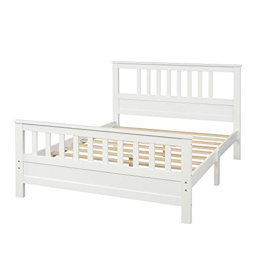 Full Size Bed Frame with Headboard and Footboard, Wood Platform Bed for Kids, Girls/Boys, Full Size Bed Frame Mattress Foundation with Wood Slat Support, No Box Spring Needed/Easy Assembly, White - Lostcat
