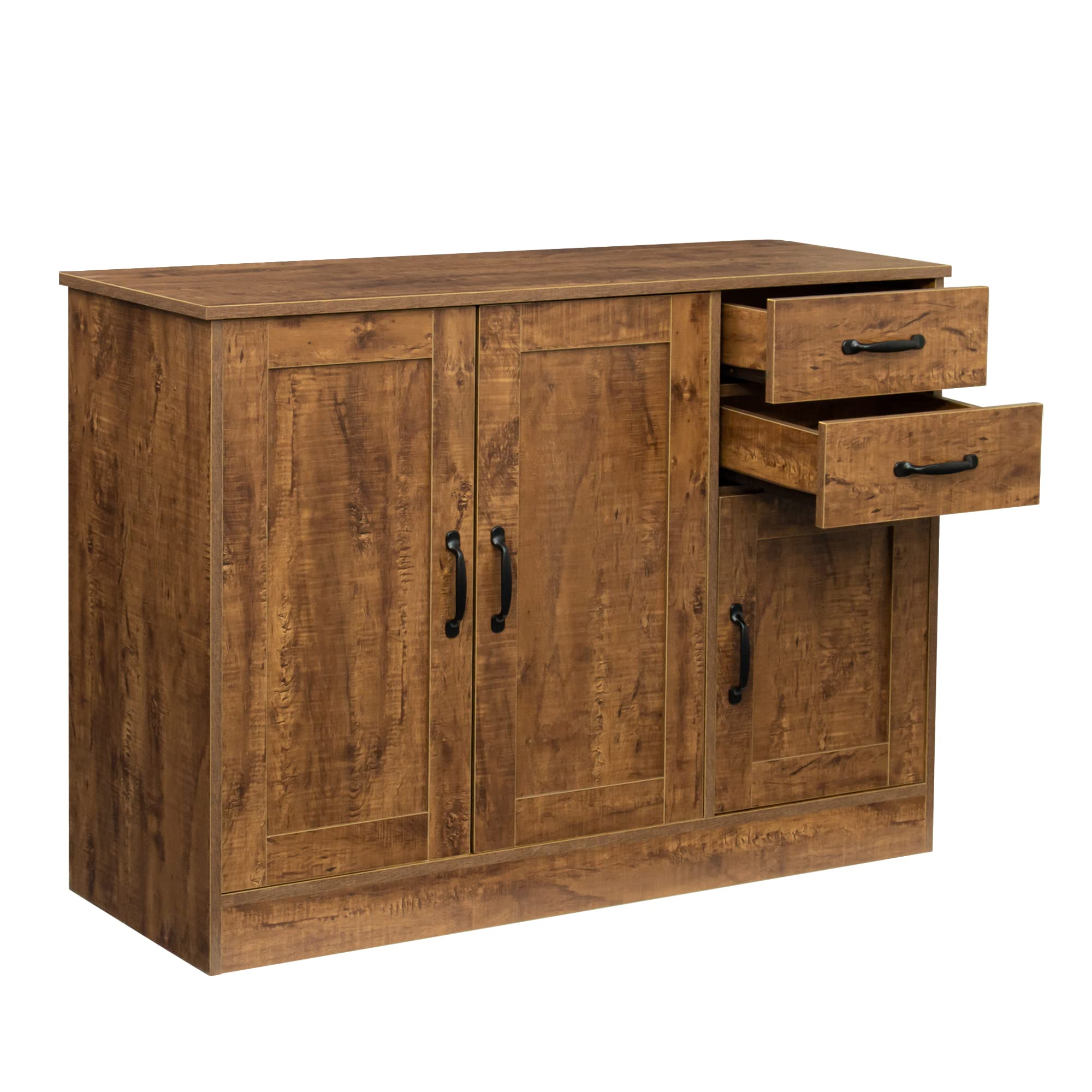 Lostcat 43" Storage Cabinet with 2 Drawers, Modern Wood Buffet Cabinet with 2 Doors & 1 Storage, Storage Cabinet Console for Entryway, Dining Room, Bedroom and Living Room, Dark Walnut - Lostcat