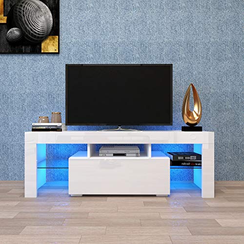 Lostcat 51 Inch TV Stand with Drawer, Modern Television Stands with Open Shelves, Entertainment Center for Living Room, Bedroom and Home Office, White - Lostcat