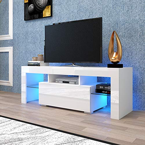 Lostcat 51 Inch TV Stand with Drawer, Modern Television Stands with Open Shelves, Entertainment Center for Living Room, Bedroom and Home Office, White - Lostcat