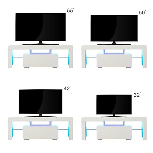 Lostcat 51 Inch TV Stand with Drawer, Modern Television Stands with Open Shelves, Entertainment Center for Living Room, Bedroom and Home Office, White - Lostcat