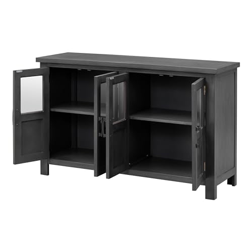 Lostcat 51" Storage Cabinet, Classic Buffet Cabinet with Adjustable Shelf, Metal Handles and 4 Tempered Glass Doors, Sideboard for Entryway, Living Room and Bedroom, Grey - Lostcat