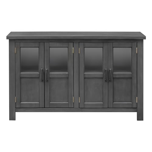 Lostcat 51" Storage Cabinet, Classic Buffet Cabinet with Adjustable Shelf, Metal Handles and 4 Tempered Glass Doors, Sideboard for Entryway, Living Room and Bedroom, Grey - Lostcat