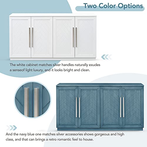 Lostcat 60" Buffet Cabinet, Retro Storage Cabinet with Adjustable Shelves and Silver Handles, Sideboard with 4 Doors and Large Storage Space for Dining Room, Entryway and Living Room, Antique Blue - Lostcat