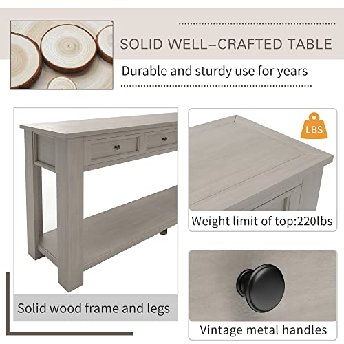 Lostcat 63 In Console Table,Solid Wood Console Table Sofa Table with 4 Storage Drawers and Bottom Shelf,Space Saving, Wooden Construction, Easy Assemble,for Storage Entry Hallway Foyer Sofa(Gray Wash) - Lostcat