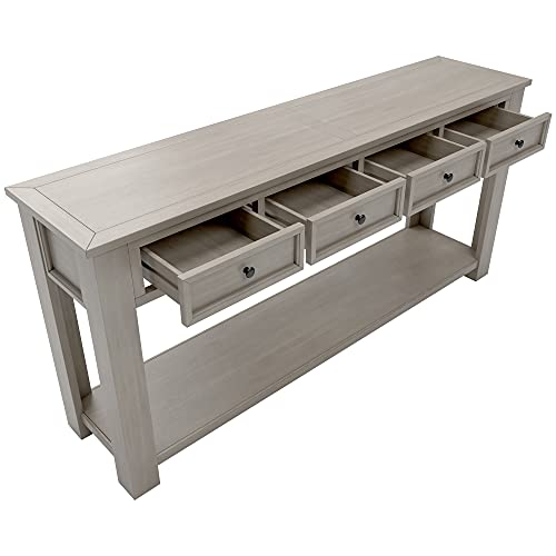 Lostcat 63 In Console Table,Solid Wood Console Table Sofa Table with 4 Storage Drawers and Bottom Shelf,Space Saving, Wooden Construction, Easy Assemble,for Storage Entry Hallway Foyer Sofa(Gray Wash) - Lostcat