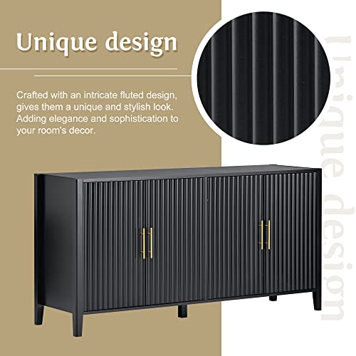 Lostcat 63 Inch Storage Cabinet, Modern Wooden Sideboard with Metal Handles, 4 Doors and Large Storage Space, Buffet Cabinet for Hallway, Entryway, Living Room, Dining Room and Bedroom, Black - Lostcat