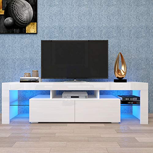 Lostcat 63" TV Stand with 2 Drawers, Modern Television Stands with Open Shelves, Entertainment Center for Living Room, Bedroom and Home Office, White - Lostcat